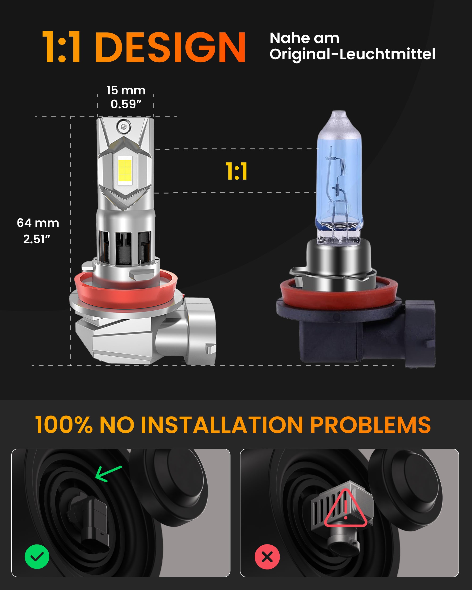 Stellar Lampe H11 (S25) – 1 Paar (2 Stück) LED, +200 % Helligkeit, 1 Jahre Garantie