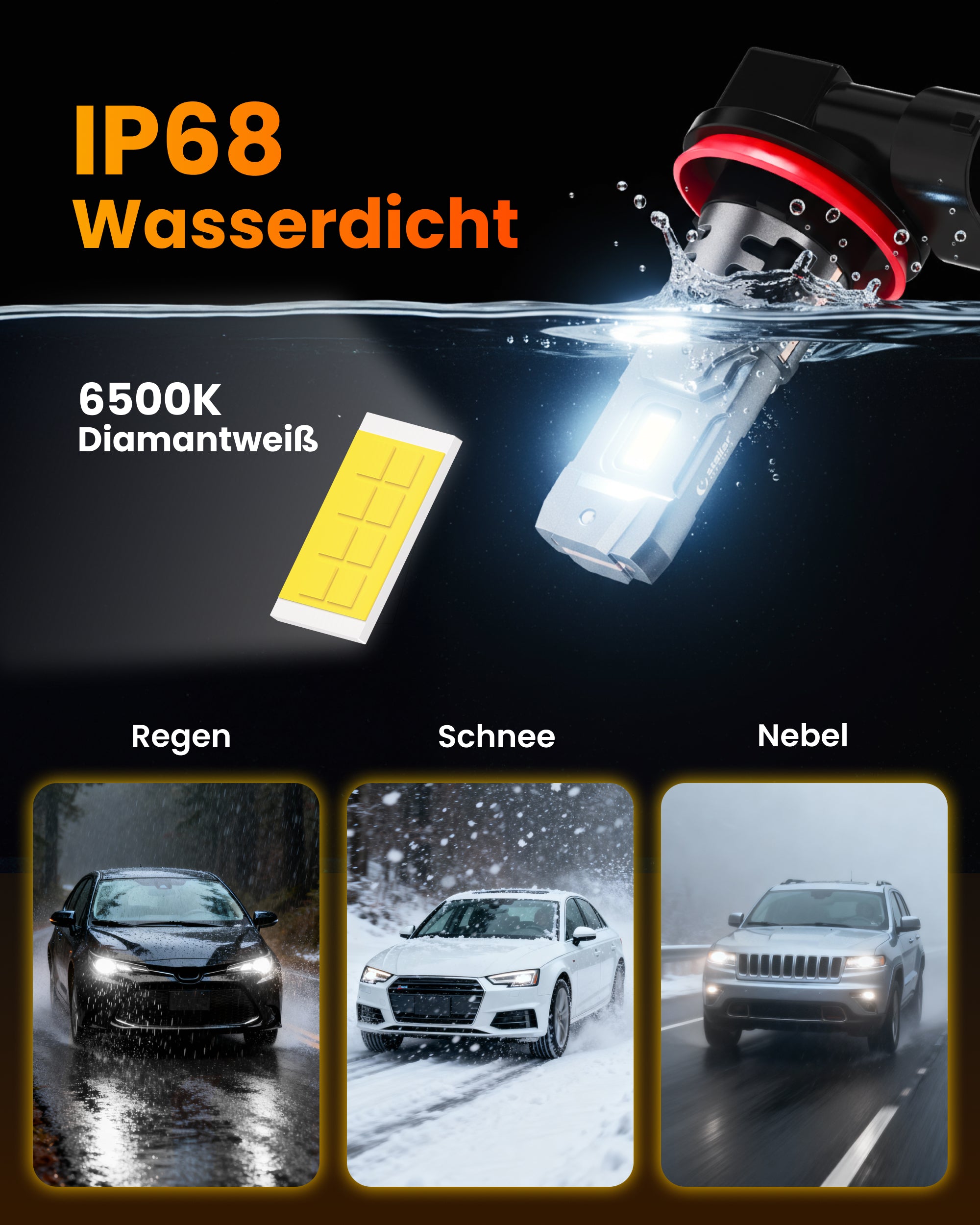 Stellar Lampe H11 (S25) – 1 Paar (2 Stück) LED, +200 % Helligkeit, 1 Jahre Garantie