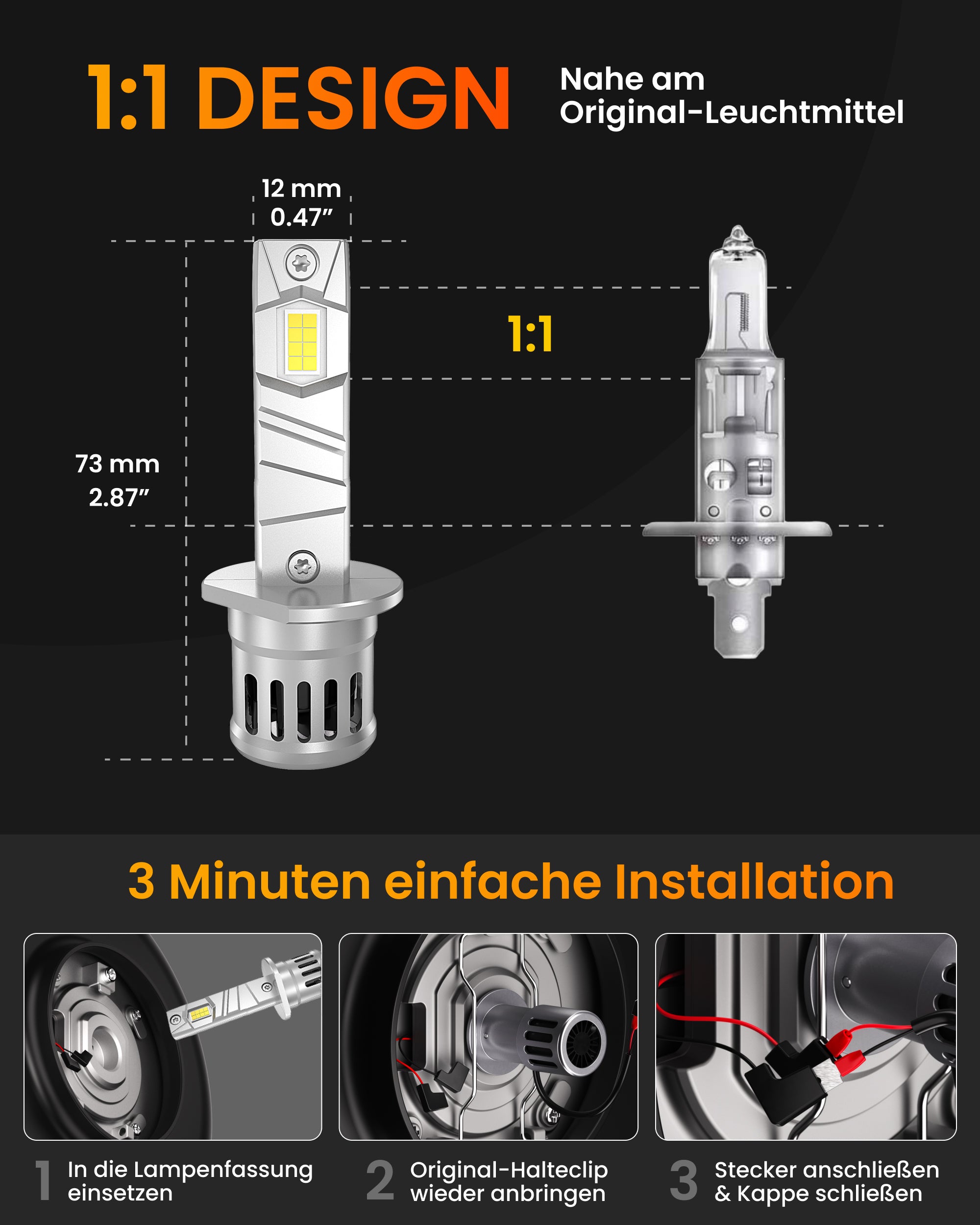 Stellar Lampe H1 (S25) – 1 Paar (2 Stück) LED, +200 % Helligkeit, 1 Jahre Garantie