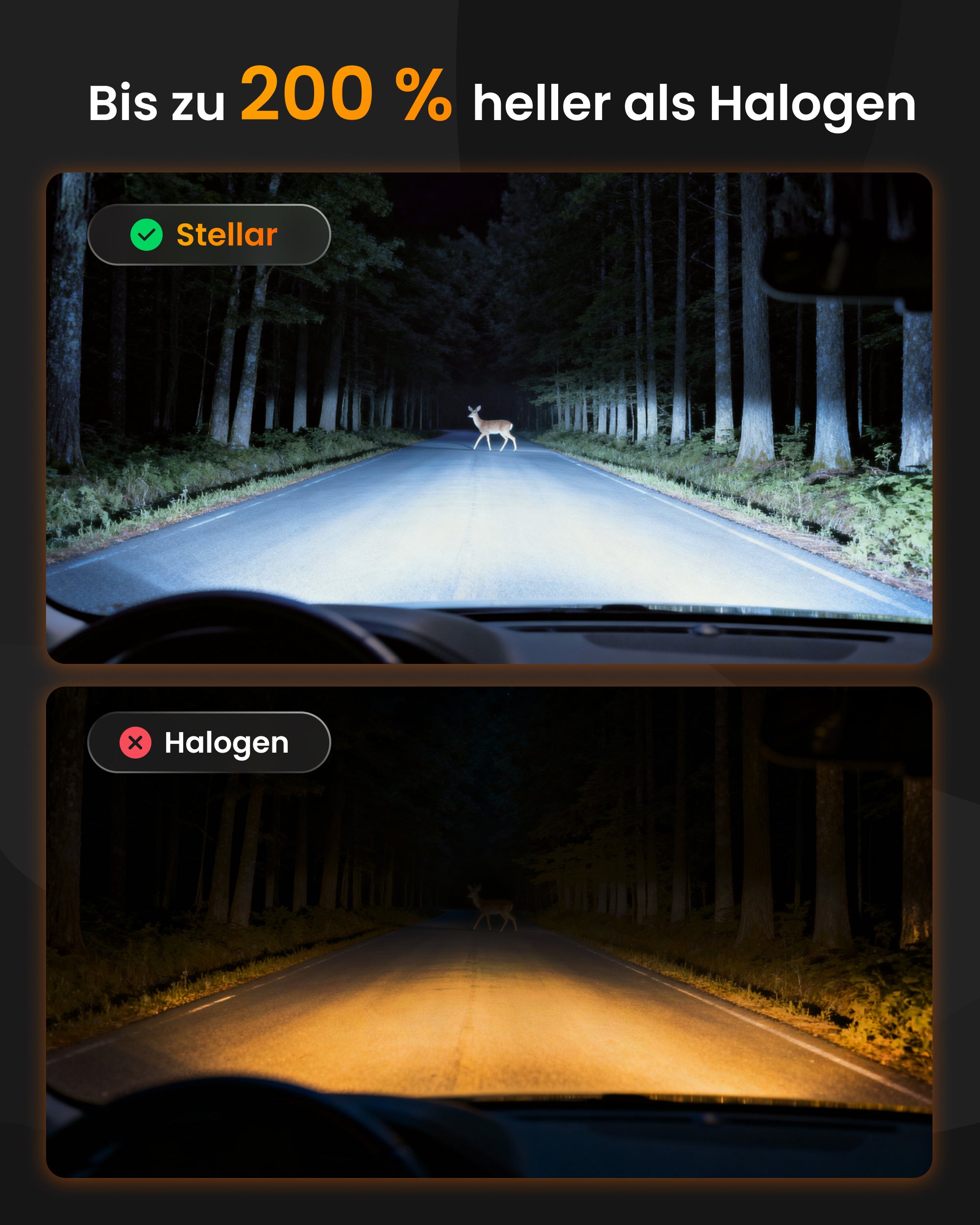 Stellar Lampe H1 (S25) – 1 Paar (2 Stück) LED, +200 % Helligkeit, 1 Jahre Garantie