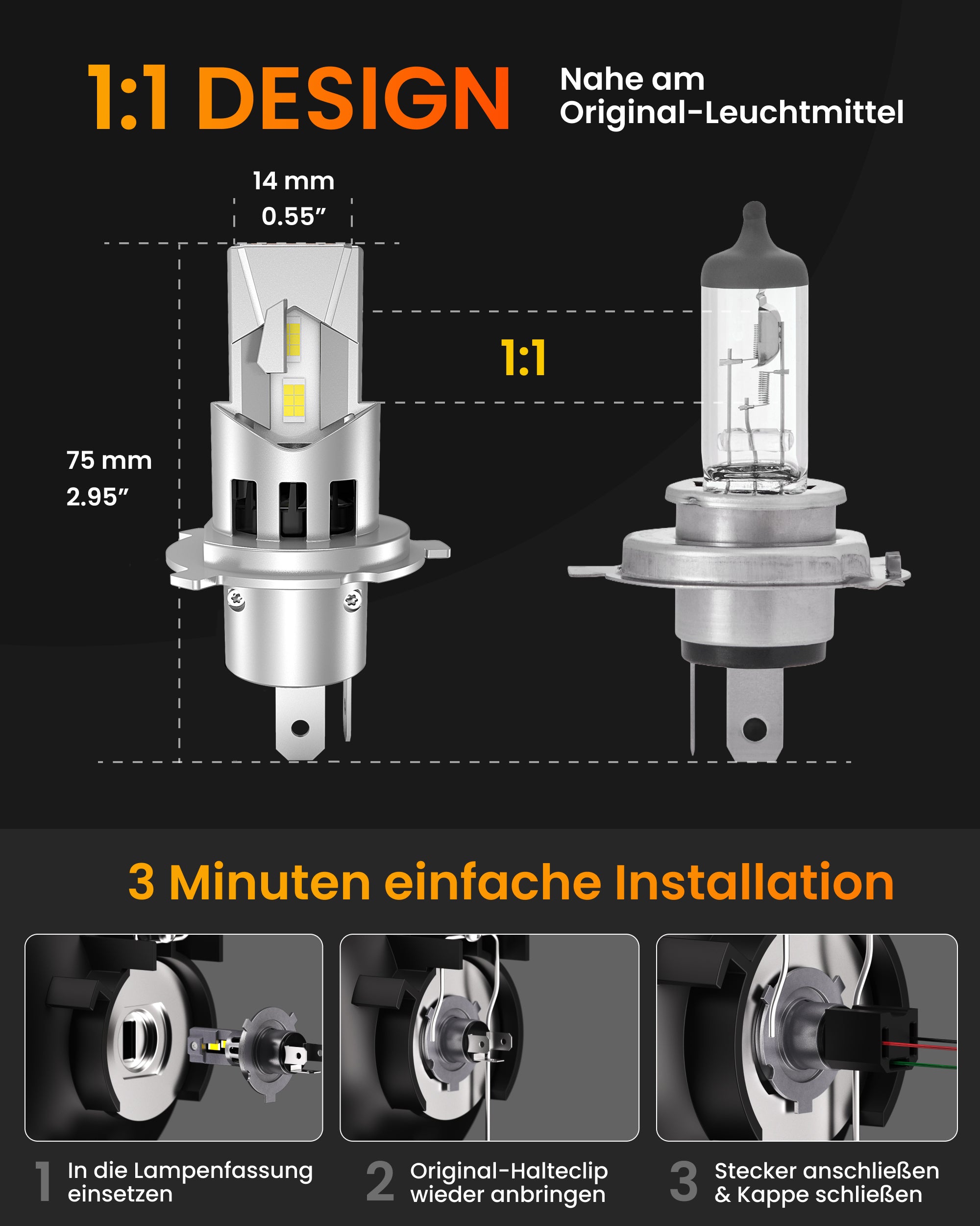 Stellar Lampe H4 (S25) – 1 Paar (2 Stück) LED, +200 % Helligkeit, 1 Jahre Garantie