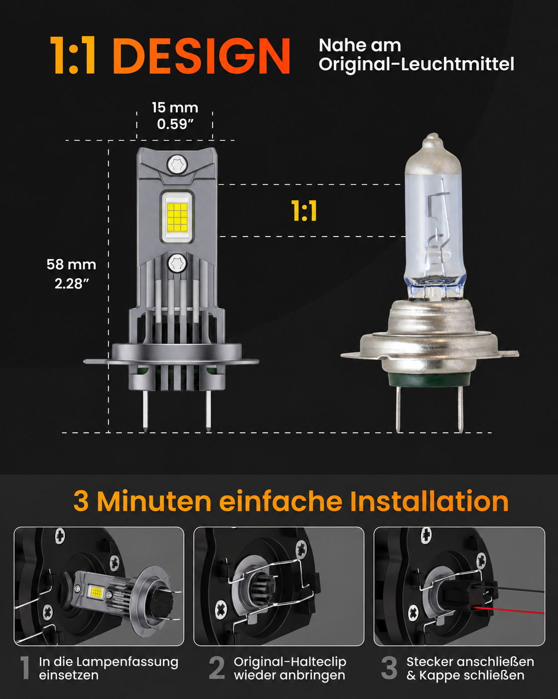 H7 STELLAR S40 LED-Lampen +400 % Helligkeit, 6500 K Kaltweiß, 2 × 40 W, CANBUS, 1 Paar (2 Stück), 1 Jahr Garantie