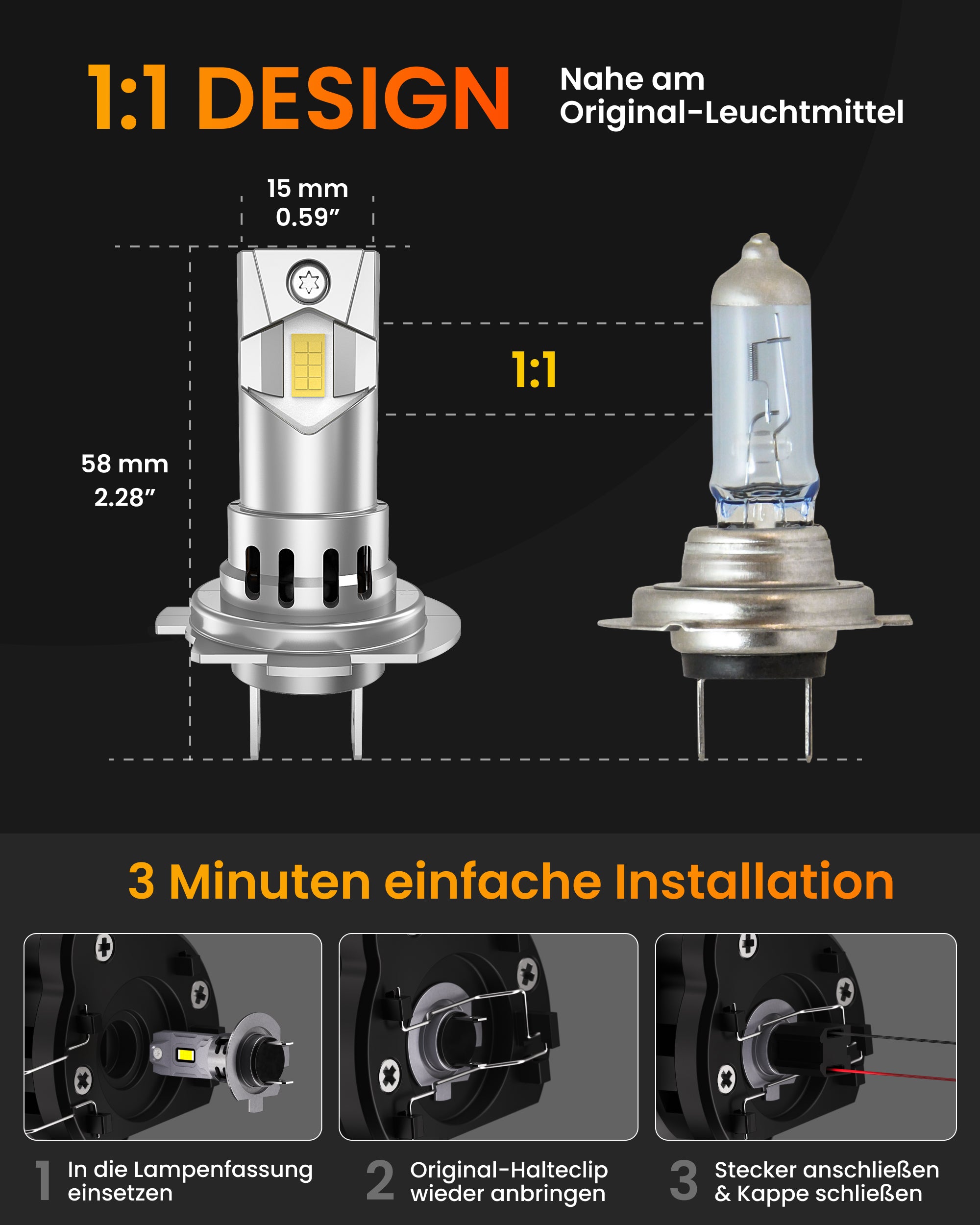 Stellar Lampe H7 (S25) – 1 Paar (2 Stück) LED,  +200 % Helligkeit, 1 Jahre Garantie