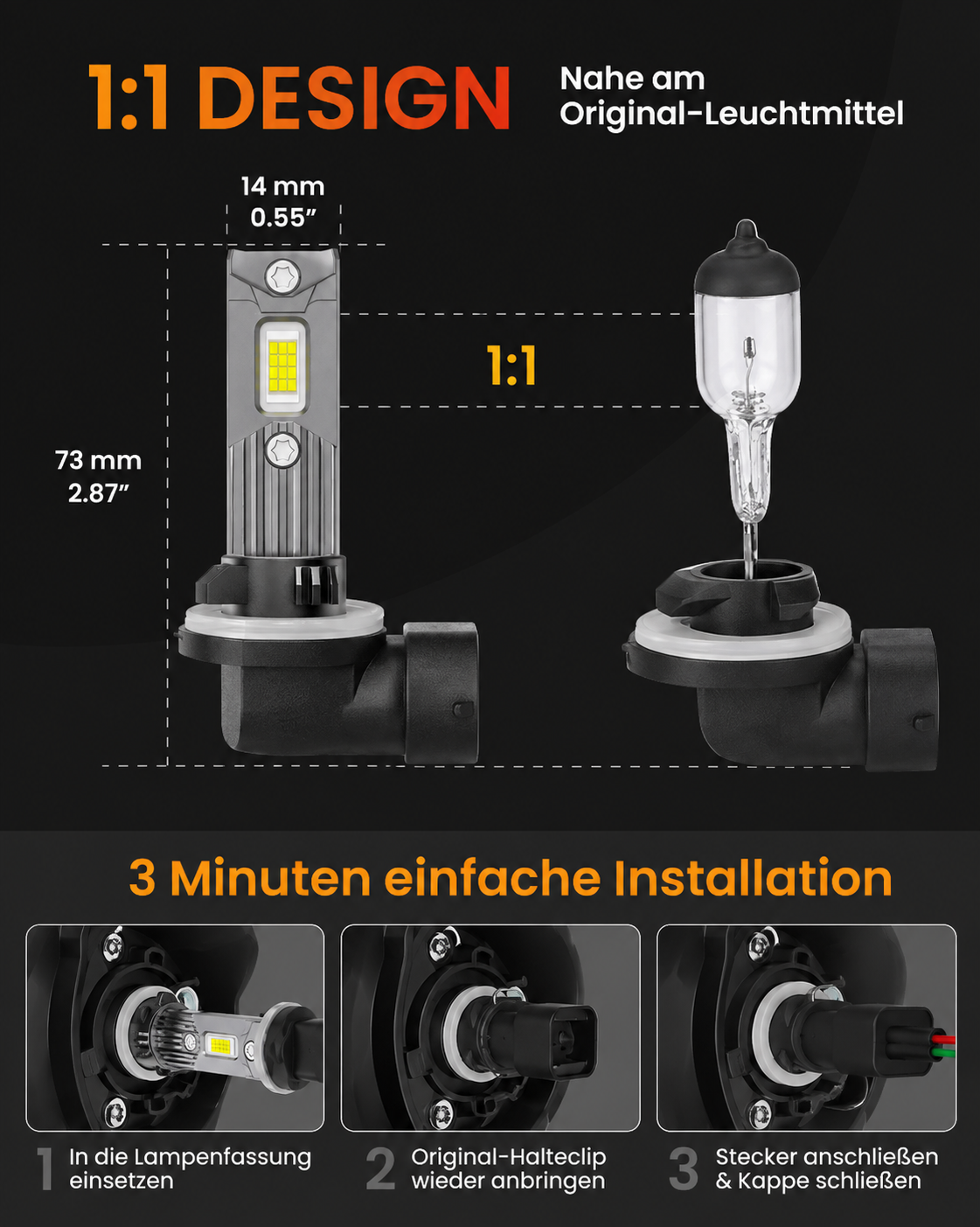 H27 STELLAR S40 LED-Lampen, 6500 K Kaltweiß, 2 × 40 W, CANBUS, 1 Paar (2 Stück), 1 Jahr Garantie