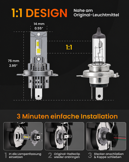 H4 STELLAR S40 LED-Lampen, 6500 K Kaltweiß, 2 × 40 W, CANBUS, 1 Paar (2 Stück), 1 Jahr Garantie